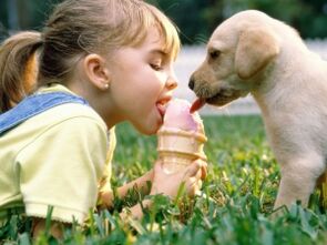 tüdruk sööb koos koeraga jäätist ja nakatub parasiitidega